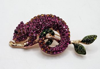 Crystal & Glass Chameleon Brooch Or Pendant Necklace