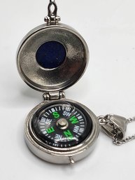 Lapis Openable Pendant Necklace With Compass In Stainless