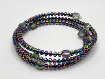 Handmade Multi-color Hematine, Crystal & Sterling Wrap Bracelet