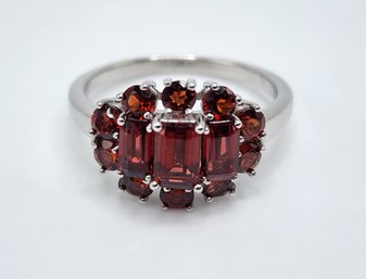 Stunning Red Garnet, Rhodium Over Sterling Ring