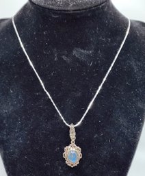 Artisan Crafted Labradorite Pendant In Sterling With 20' Diamond Cut Sterling Chain