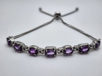 Amethyst Bolo Bracelet In Stainless Steel