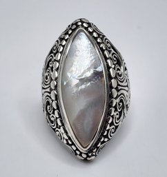 Bali, Mother Of Pearl Elongated Ring In Sterling