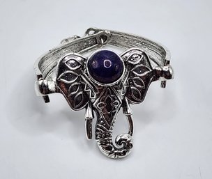 Lapis Elephant Bracelet In Silvertone