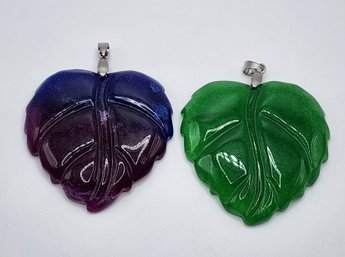 Green Quartz, Multi-Color Quartz Carved Leaf Pendants In Stainless