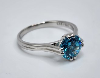 Premium Blue CZ, Rhodium Over Sterling Ring