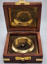 Handcrafted Wooden Box With Built In Gold Tone Compass