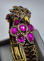 White & Black Austrian Crystal, Fuchsia Glass Eagle Bangle Bracelet