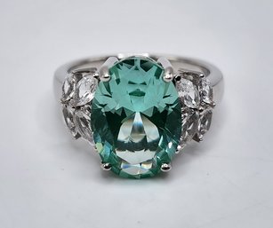 Green Spinel, White Sapphire, Rhodium Over Sterling Ring