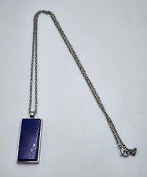 Lapis Dog Tag Pendant Necklace In Stainless & Silvertone