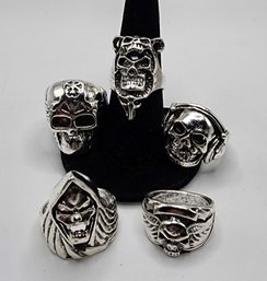 Lot Of 5 Men's Novelty Skull Rings