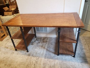 Wood And Metal Desk With Open Shelving