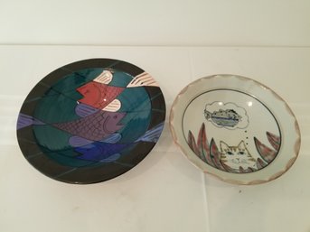 DH Pottery Fish Bowl & Highland Stoneware Cat Dreaming Of Fish Bowl Made In Scotland