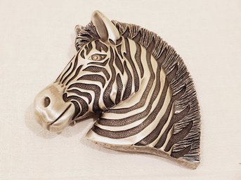 Douglas PAQUETTE Signed ZEBRAs HEAD Vintage Retro Metal Belt Buckle - New Old Stock