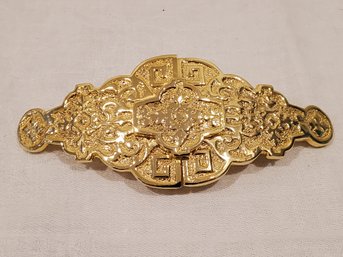 New Old Stock 1980s Retro Accessocraft NYC Gold Tone Designer 2 Piece Belt Buckle