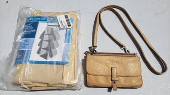 Joan And David Sand Color Cross Body Handbag Paired With Handbag Organizer (still In Original Packaging)