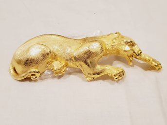 Fantastic Vintage Retro 1985 NOS Christopher Ross Signed 24k Gold Plated Panther Big Cat Belt Buckle