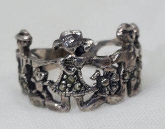 Vintage Sterling Silver Size 9 Heavy Family Ring With Marcasite ~ 4.73 Grams