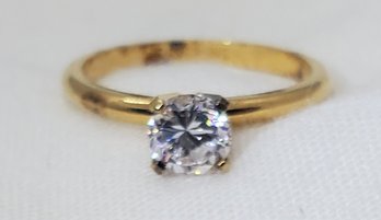 Vintage Sterling Silver Gold Plated Size 6 CZ Engagement Ring ~ 2.04 Grams