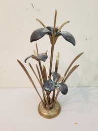 Vintage MCM Solid Brass Iris Flower Modernist Art Sculpture  By Decorative Crafts Inc