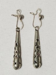 Vintage Ladies Mexican Sterling Silver Drop Cut-Out Dangle Pierced Earrings