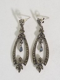Vintage Sterling Silver & Marcasite Drop Dangle Earrings