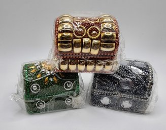 Set Of 3 Handcrafted Mini Beaded Treasure Chest Trinket Boxes