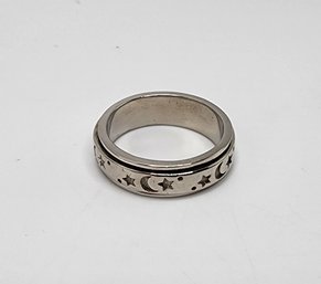 Size 5 Moon & Stars Spinner Ring In Sterling