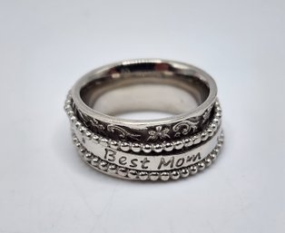 Size 6 Best Mom Sterling Silver Spinner Ring