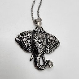 Elephant Pendant Necklace In Black Oxidized Stainless Steel