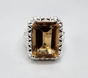 Yellow Citrine Ring In Sterling Silver Over Brass