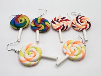 3 Handmade Lollipop Earrings With Sterling Ear Wires