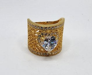 Premium White CZ, 18k Yellow Gold Over Sterling Heart Ring