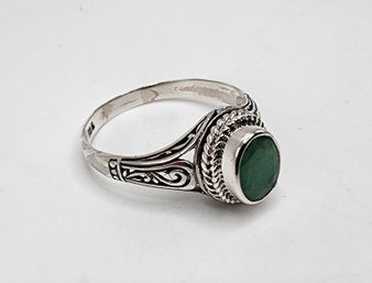 Bali, Emerald Ring In Sterling Silver