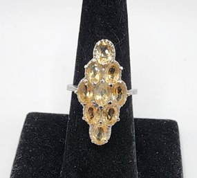 Brazilian Citrine Elongated Ring In Stainless