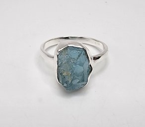 Rough Cut Milky Aquamarine Ring In Sterling