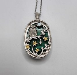 African Malachite Pendant Necklace In 14k Yellow Gold & Platinum Over Copper