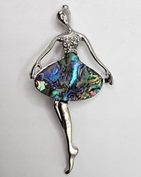 Abalone Shell, Austrian Crystal Ballerina Brooch In Silvertone