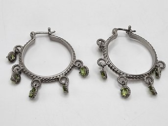 Peridot Chandelier Hoop Earrings In Stainless Steel