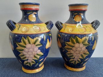 Fruit And Blue Painted Urns