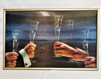 Framed Lenticular Clinking Champagne Glasses Wall Hanging