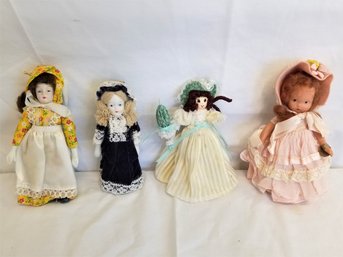 Set Of Four Vintage Porcelain Dolls/ornaments