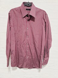 Men's HUGO BOSS Button Down Maroon & Grey Striped Dress Shirt Size 16 32/33