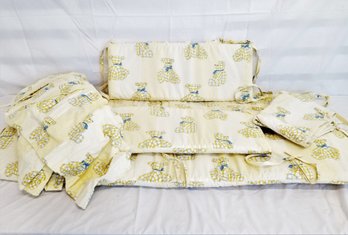 Adorable Teddy Bear Themed Yellow/blue/white Crib Set:  Bumbers, Sheet And Crib Skirt