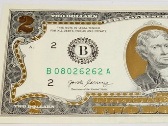 22k Gold Edition  $2 Dollar Bank Note Bill  In Holder