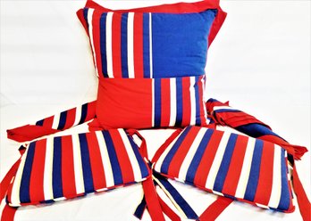 Custom Made Red/white/blue Emsemble - Roman Shade Pillow, Covers And Two Seat Cushions