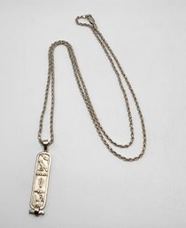 Vintage Sterling Silver EGYPTIAN Hieroglyphics Cartouche Pendant Necklace