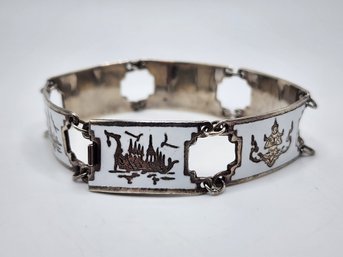 Vintage Sterling SIAM NELLIOWARE Enamel Mekkala Panel Bracelet