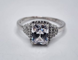 White CZ, Rhodium Over Sterling Ring