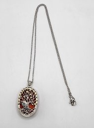 Mojave Orange Turquoise Tree Of Life Pendant Necklace In 14k Yellow Gold Over & Platinum Over Copper
